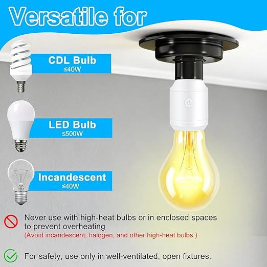 Remote Control E26 E27 Light Bulb Socket Adapter,GreenCyle Wireless Light Switch and 3 Standard Medium Base Lamp Socket Extender 2.3"(5.8cm),Screw-in,Max 500W,No Wiring Needed,500ft RF Range,for Lamp