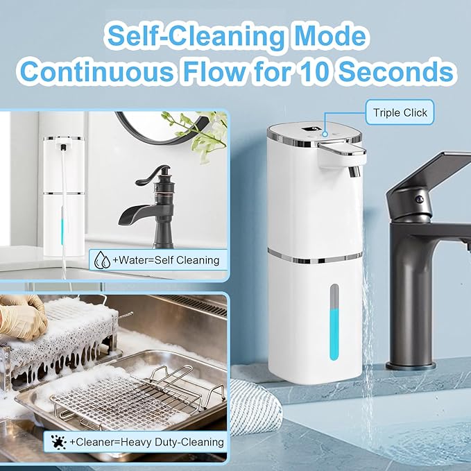 OHIFAST Automatic Foaming Soap Dispenser Touchless, USB Rechargeable Smart Hand Soap Dispenser, 9-Level Adjustable, Physical Button Operation, 13.5oz/400mL Wall Mounted for Bathroom Kitchen Dish Soap