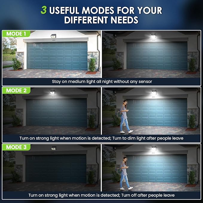 Solar Motion Lights Outdoor, Ultra Bright Solar Fence Lights with Motion Sensor, IP65 Waterproof Security Light 3 Modes, 270° Lighting Angle, Wall Lights for Deck Patio Fence Garage Door (6 Packs)