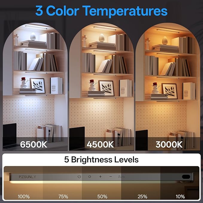 14.2inch Under Cabinet Lighting Wireless,Rechargeable Motion Sensor Light Indoor,3 Colors Dimmable,Magnetic Closet Lights with Remote,Under Counter Lights for Kitchen,Silver 5Pack