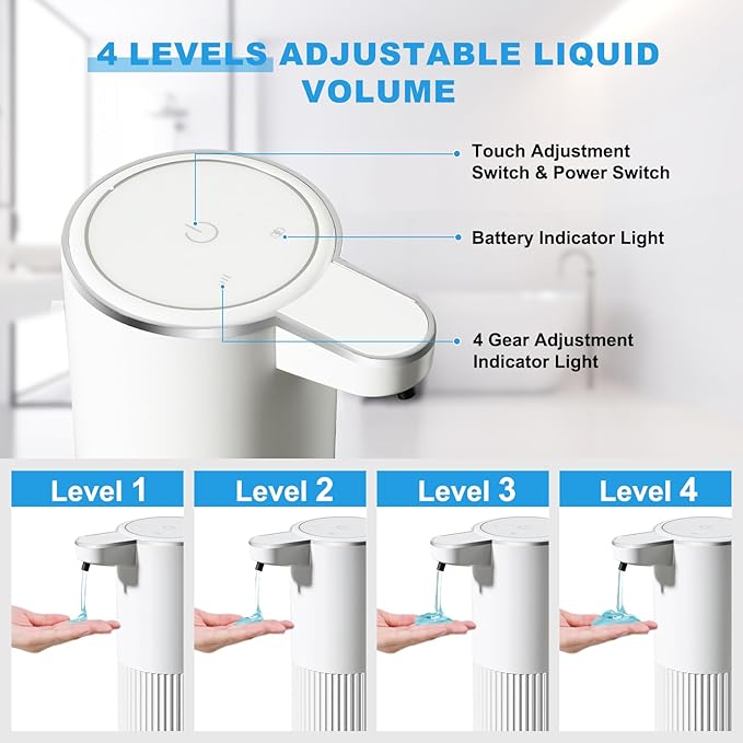 RYTOXILO Automatic Soap Dispenser, 2 Pack White Touchless Liquid Soap Dispenser for Bathroom, 13.5 Fl Oz Plastic Electric Auto Dish Soap Dispensers Wall Mount for Kithcen with Adjustable Volume