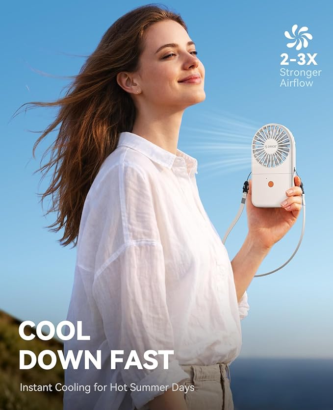 ORICO Portable Neck Fan, Ultra-Lightweight Hands-Free Fan with Battery Operated, 3 Speeds, 7H Runtime, Foldable Desk Fan for Travel, Office, Commute -ReFAN White
