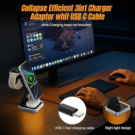 Wireless Charging Station 3 in 1 for Apple Devices, Foldable Magnetic MagSafe Charger Stand, Portable Fast Travel Charger for iPhone 17 Pro Max/ 17 Air/16/15/14/13/12/11/Apple Watch Series/Airpods