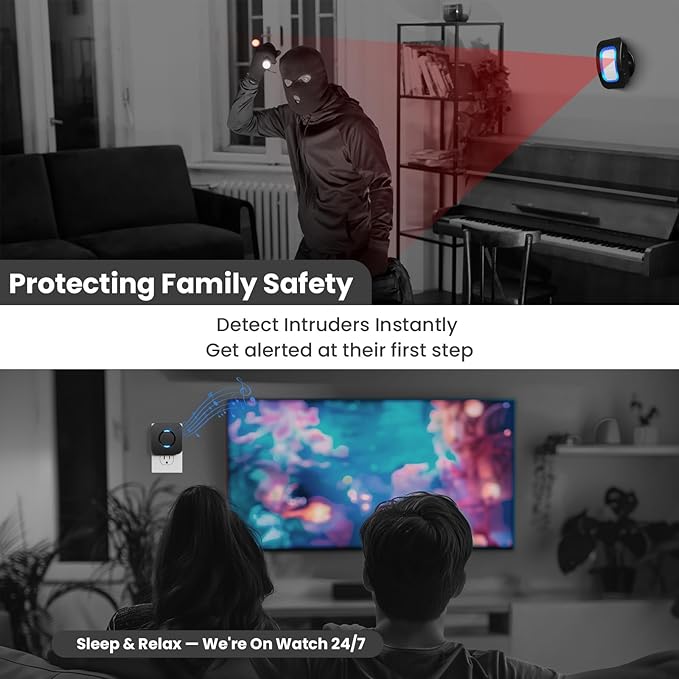 Wireless Motion Sensor LED Light - Motion Detector Alarm Chimes Door Sensor with 500 FT Range Security Alert Monitor System for Home, Business, Store, Office, School