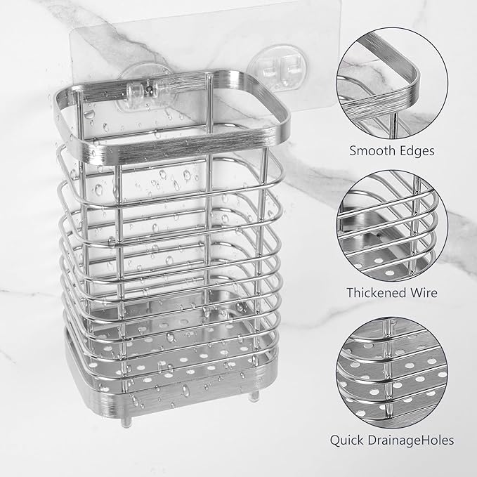 Wall Mount Toothbrush Holder for Bathroom, Stainless Steel Rustproof Toothbrush and Toothpaste Holder Organizer, Electric Toothbrush Holder Self Adhesive Wallmount/Countertop Organizer(Silver)