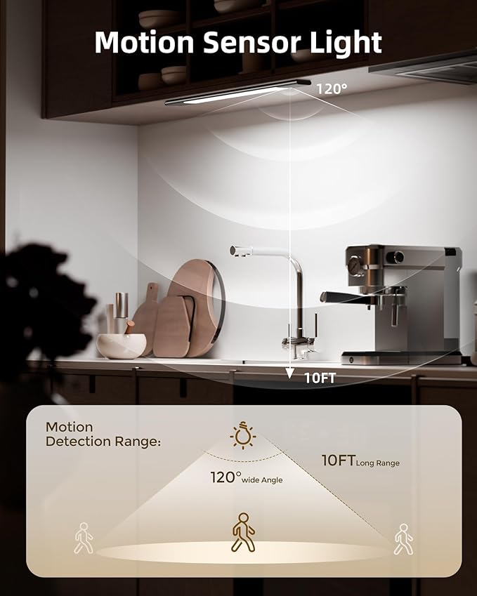 EZVALO Under Cabinet Lights with 3 Extra Batteries, 2200mAh Rechargeable Motion Sensor Light Indoor, 3 Color Temps, Dimmable Closet Lights for Pantry, Wardrobe