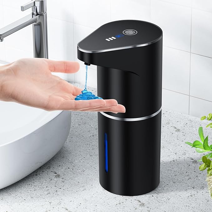 Fantictas Automatic Soap Dispenser,Touchless Hand Wall Mount Rechargeable 3 Gear Adjustable Electric Soap Dispenser 350ml with Infrared Motion Sensor for Bathroom,Kitchen,Office, Black Gel
