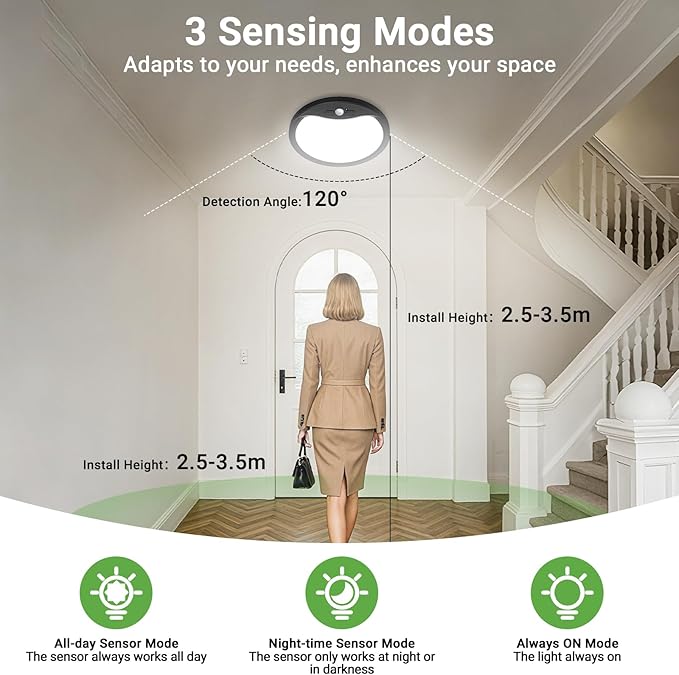 zemty 4Pack 9inch Motion Sensor Ceiling Lights Wired,18W 1800lm 3CCT/3 Mode/30-120s Timer, Bright Black LED Flush Mount Light Fixture Motion Activated for Closet Pantry Hallways Stairwells Garage