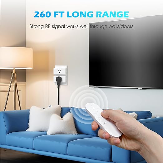 Remote Control Outlet 15A Wireless Light Switch for Household Appliances, 260 FT Range, Electrical Outlet Switch, FCC Certified, ETL Listed, 4 Outlets + 1 Remote
