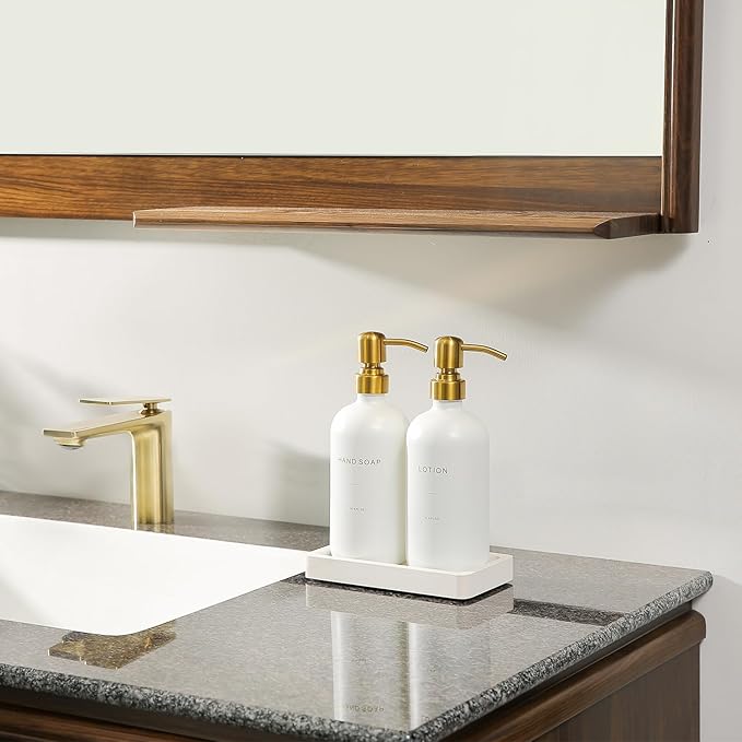 Prus Waso Gold Soap Dispenser Bathroom Set, Hand and Lotion Dispenser with Stainless Steel Pump, Perfect for Modern Bathroom Decor. (Gold)