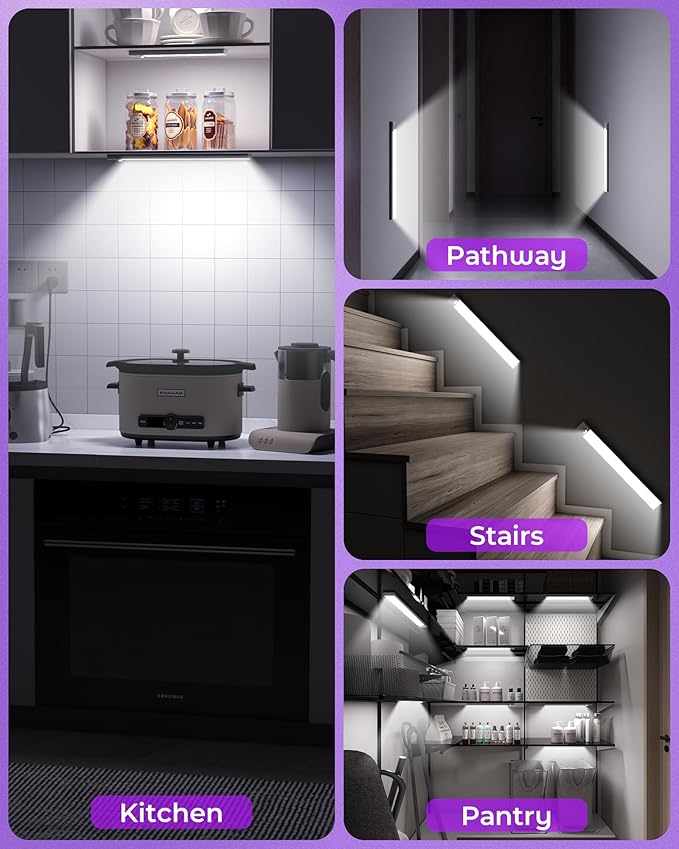ASOKO HOME Under Cabinet Lights Motion Sensor Light Indoor,3-Light Colors, 2500mAh Rechargeable LED Closet Lights Battery Operated Under Cabinet Lighting Wireless (3-Light Colors, 2Pack)