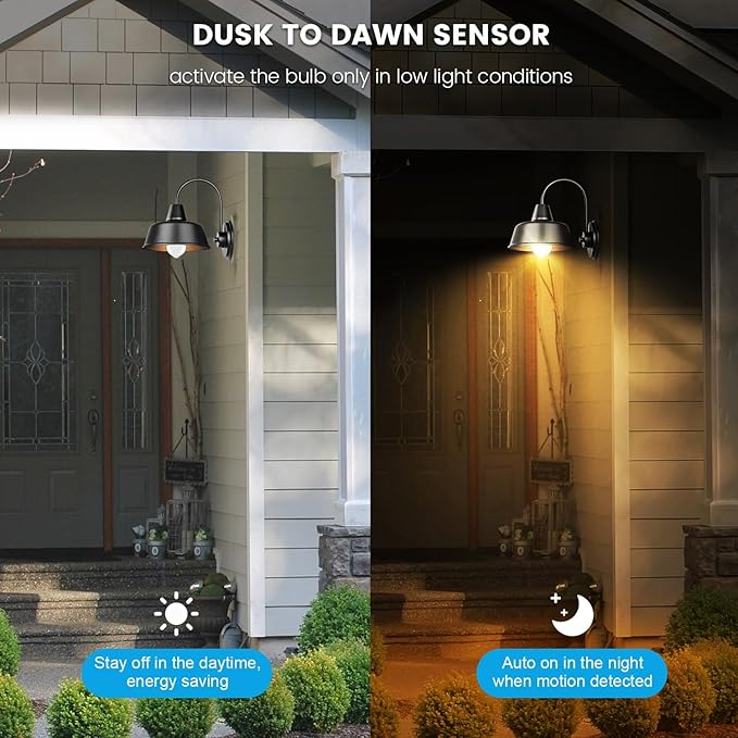 Motion Sensor Light Bulbs, 100W Equivalent Motion Activated Security Light Bulb, 2700K Warm White, Dusk to Dawn, E26 A19 LED Bulb, Auto On Off, Indoor Outdoor Lighting, 2 Pack