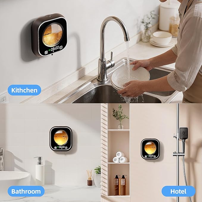 Automatic Liquid Soap Dispenser, Wall Mounted Soap Dispenser, 320ML Electric Touchless Rechargeable, Self-Cleaning & Transparent Window, No-Drill Waterproof for Bathroom, Kitchen