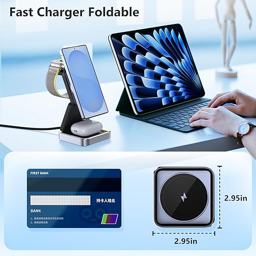 Wireless Charging Station 3 in 1 for Apple Devices, Foldable Magnetic MagSafe Charger Stand, Portable Fast Travel Charger for iPhone 17 Pro Max/ 17 Air/16/15/14/13/12/11/Apple Watch Series/Airpods
