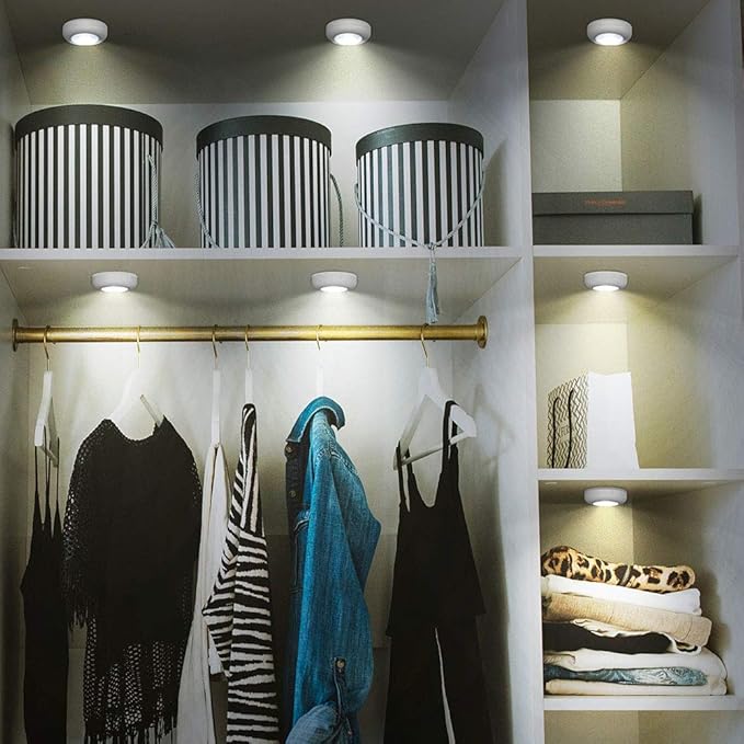 Tap Light 6 Pack Portable LED Puck Touch Night Lights - Battery Operated Under Cabinet Lighting for Kitchen, Closet, Classroom, Indoor & Outdoor