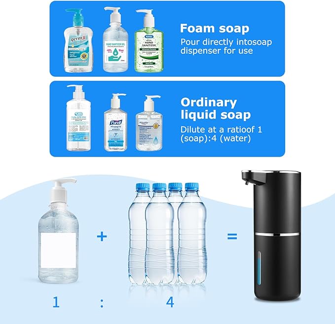 VZZNN 2 Pack Automatic Soap Dispensers,12.8oz/380ml USB Touchless Automatic Foaming Soap Dispenser,Rechargeabled Wall Mounted Smart Soap Dispenser for Bathroom Kitchen Dish Soap(Black)