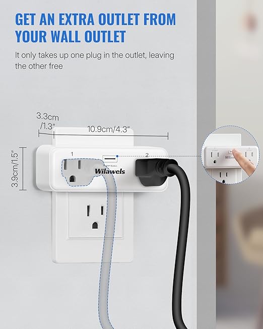 Remote Control Outlet with 2 Independent Control Sockets, WILAWELS Wireless Light Switch, Expandable Remote Outlet Switch for Christmas Tree Lights, String Lights, 15A/1875W/125V, FCC Listed