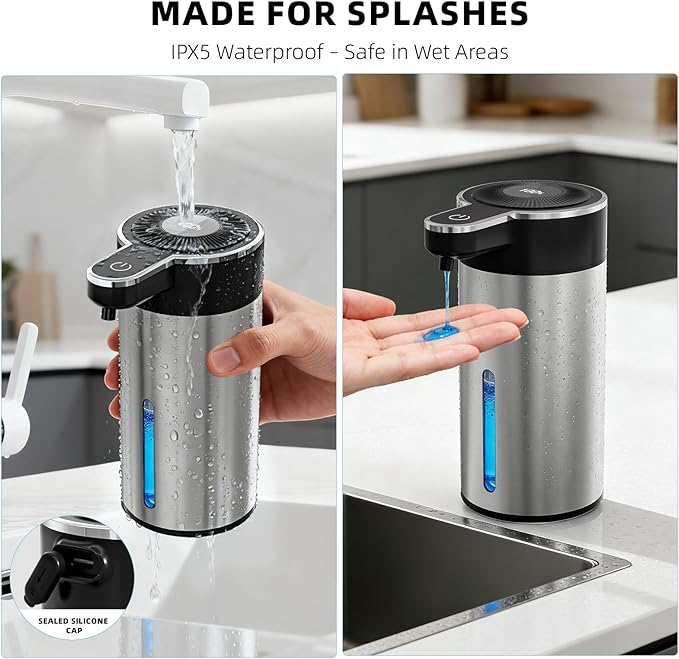 Touchless Automatic Liquid Soap Dispenser for Kitchen, Rechargeable, 13.5oz Large Capacity, Fast Sensor, 4 Adjustable Liquid Levels, Waterproof, Clog-Free Pump(Stainless Steel Liquid)