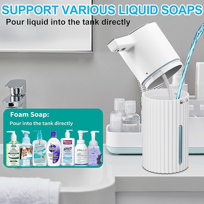 HOMELYLIFE Automatic Foam/Luquid Soap Dispenser, 13.53oz/400ml Touchless Dispenser w/ 4 Adjustable Levels, 1800mAh USB Rechargeable Smart Hand Free Dispenser for Bathroom,Kitchen,Office,Home (Liquid)