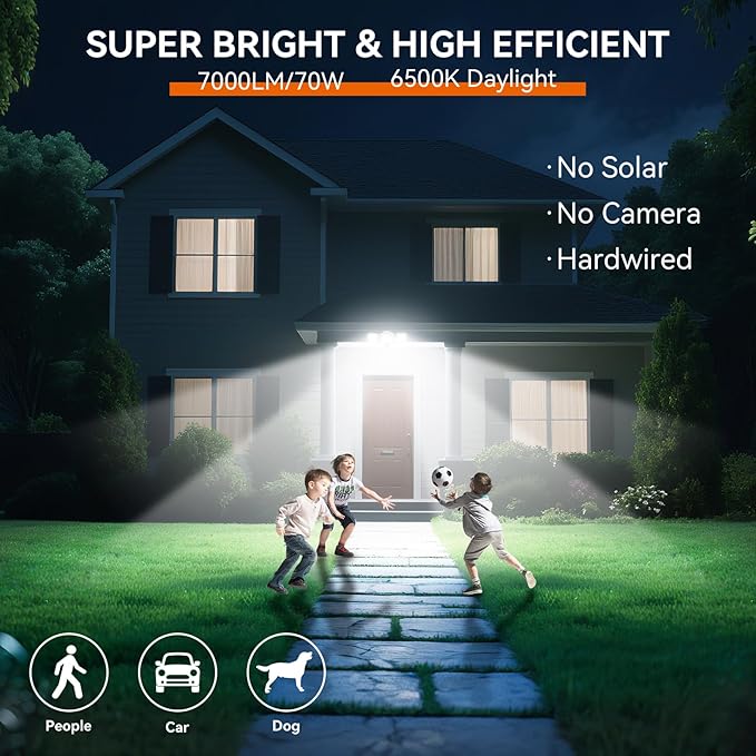 LED Security Lights Motion Sensor Outdoor Lights, 6500K Daylight, IP65 Waterproof, Dusk to Dawn, 3-Head Motion Detected Flood Light for Garage, Yard, Porch, White, 2 Pack