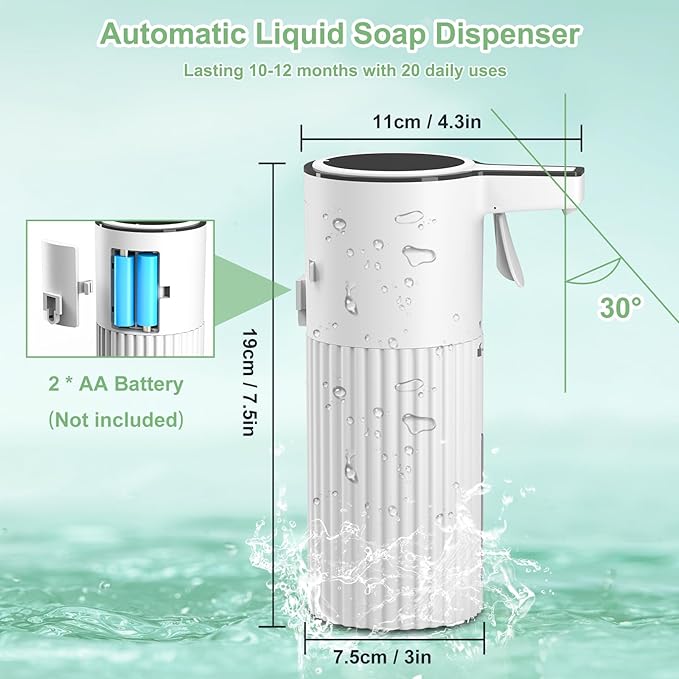 Push-Activated Automatic Soap Dispenser, Soap Dispenser for kitchen,Continuous Flow Control 400ml Capacity,AA Battery Powered,Waterproof Adjustable Volume Soap Dispenser for Bathroom & Kitchen(Liquid)
