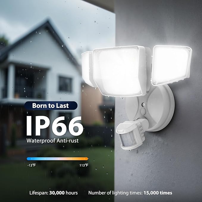 Onforu 90W 10000LM LED Motion Sensor Outdoor Lights, 4-Head Dusk to Dawn Outdoor Lighting, 2 Pack Hardwired Flood Lights, IP66 Waterproof 6500K Security Floodlight for Outside (White)