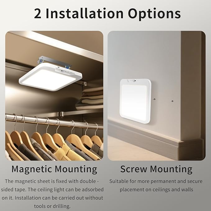 Meliya USB C Rechargeable Motion Sensor Ceiling Light 550LM with Remote, 3000K 4000K 6000K Magnetic Wireless LED Ceiling Light Battery Powered for Shower Stairs Hallway Porch Pantry Garage Patio Shed