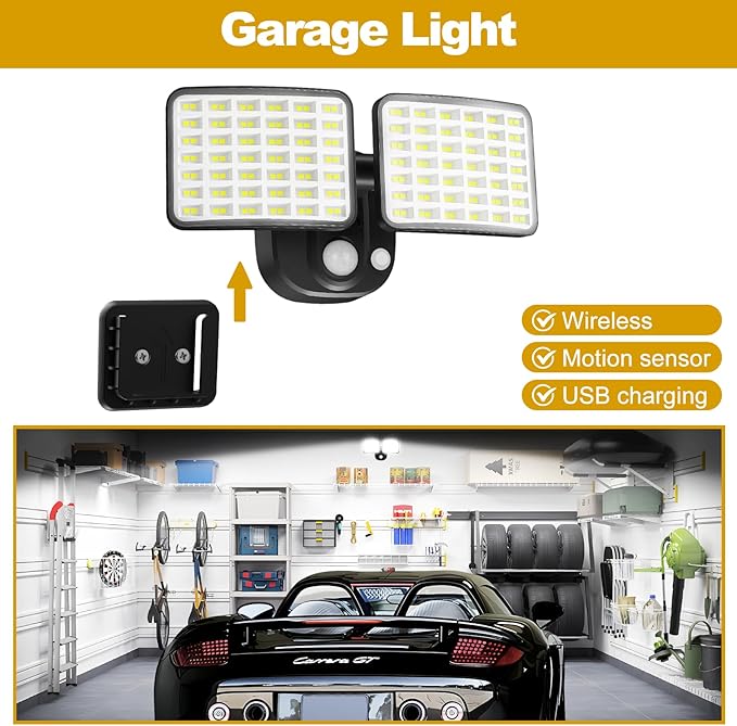 Rechargeable Battery Powered Motion Sensor Outdoor Lights with 2500LM & 4000LM(High Brightness), Wireless Flood Lights 1-3 Months Endurance, USB Charging Security Lights for Garage Yard Patio Garden