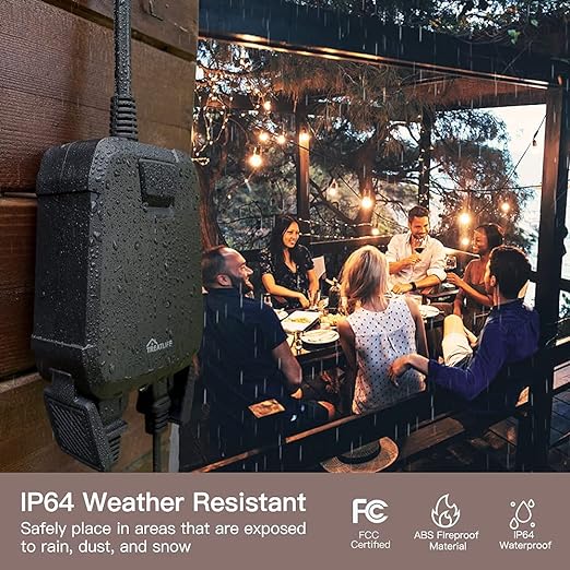 TREATLIFE 2 in 1 Outdoor Smart Dimmer Plug, 2 Individual Control Sockets, 600W, Compatible with Alexa, Google Home, IP64 Dimmer for Outdoor String Lights, Dusk to Dawn, 2.4GHz WiFi Only