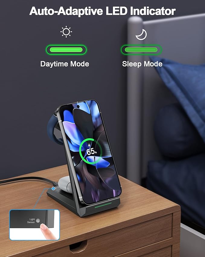 NANAMI Wireless Charger for Google - 3 in 1 Wireless Charging Station Fast Charger Stand Dock for Pixel 9/9 Pro XL/Fold/8/7,Buds Pro 2/Pro, Watch 3/2,Fitbit Versa 4/Sense 2(Not for Pixel Watch 1/4)