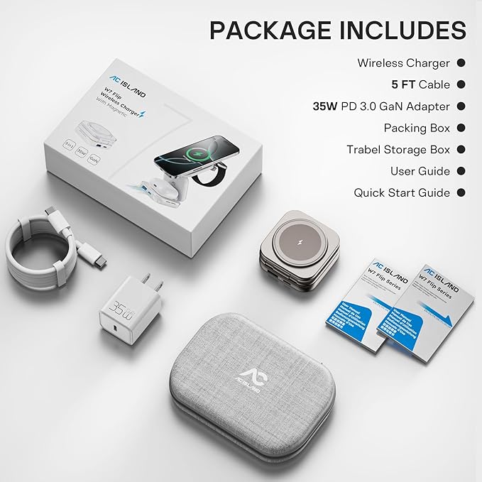 5-in-1 Wireless Charger for MagSafe, AC ISLAND Portable Travel Charging Station, 35W Max Qi2 Fast Foldable Magnetic Stand, Evolved for iPhone 17-12 Series, Apple Watch, AirPods (with 35W Adapter)