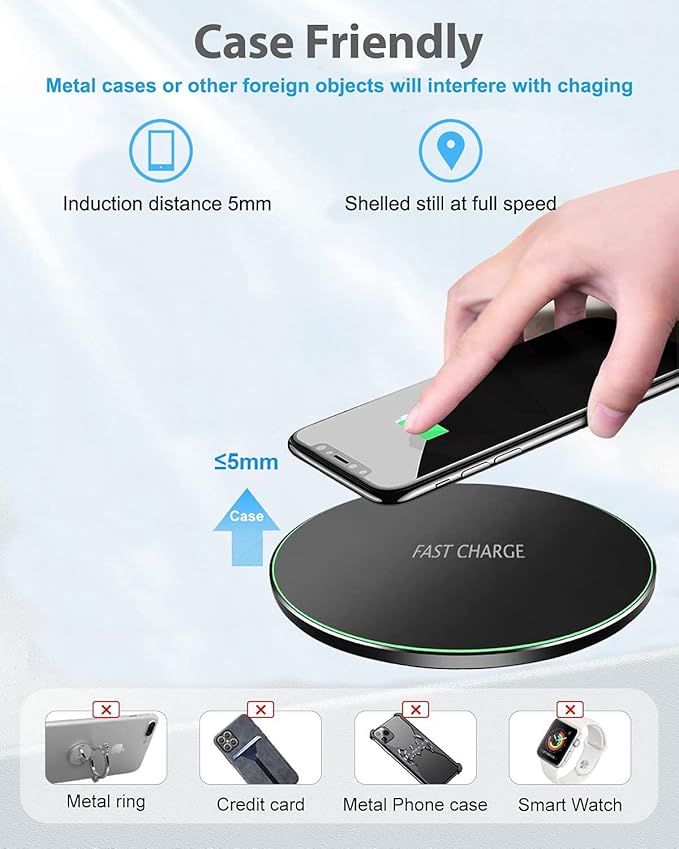 Wireless Charger for Samsung Galaxy S24/S24+S23/S23+/S22/S22+/S21/S20/S20+/S10/S9+/S9/S8/S8+/S7/Note10/Note9/Note8, 15W Wireless Charging Pad with USB-C for Samsung & iPhone Black(No AC Adapter)