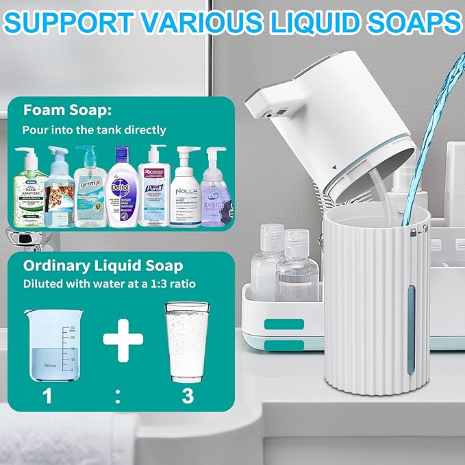 HOMELYLIFE Automatic Foam/Luquid Soap Dispenser, 13.53oz/400ml Touchless Dispenser w/ 4 Adjustable Levels, 1800mAh USB Rechargeable Smart Hand Free Dispenser for Bathroom,Kitchen,Office,Home (Foam)