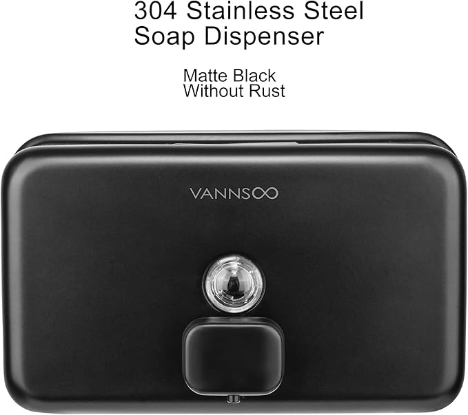 Wall Mounted Hand Soap Dispenser Bathroom, 1200ml 40oz Commercial Stainless Steel Black Liquid Soap Dispenser Wall Mount (Horizontal Black)