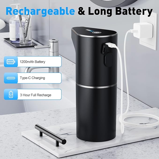Automatic Soap Dispenser Touchless, 350ML Rechargeable Gel Dispenser, Hands-Free, 3 Adjustable Volume, Long Battery Life, Compatible with Dish/Hand Soap for Bathroom,Kitchen, Office,White