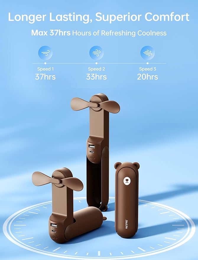 JISULIFE Handheld Fan 8 Plus: All-in-One Mini Fan with 37Hrs Cooling & 4500mAh PowerBank & Flashlight, USB Rechargeable, Portable Pocket Size for Travel, Makeup, Concert, Gifts for Women(Brown)