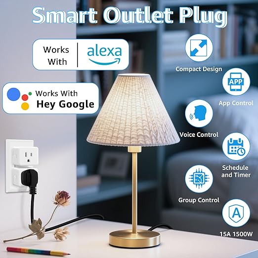 WiFi Plug with Switch,GreenCycle Smart Outlet with Remote,Compatible with Alexa and Google Home via Tuya,Compact Design,Remote Control Anywhere,15A/1500w,TUV FCC Listed(2.4G),2 Switch 1 Plug