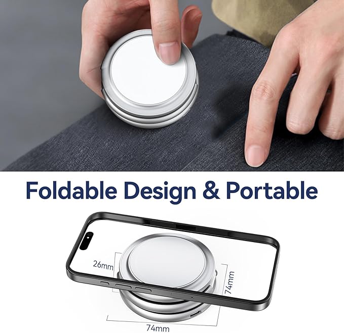 KU XIU X63 3 in 1 Charging Station for Apple, Aluminum Alloy Foldable Magnetic Wireless Charger, Travel Charger for iPhone 16/15/14/13/12 Series, Apple Watch& AirPods(with 20W Adapter)-Silver