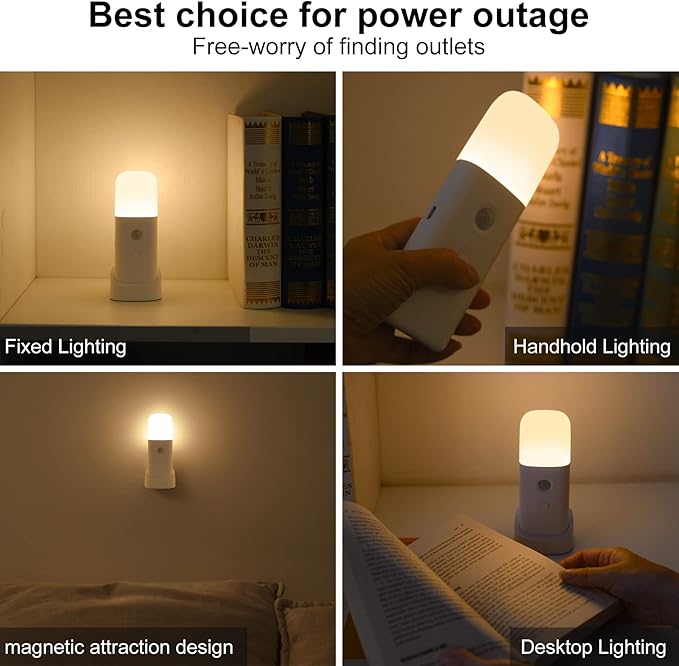 YELKO Motion Sensor Night Light, 2000mAh Rechargeable Night Lights Battery Powered, Portable Dimmable Nightlights with 5 Brightness Levels for Kids,Adults(Cool White 2Pack)