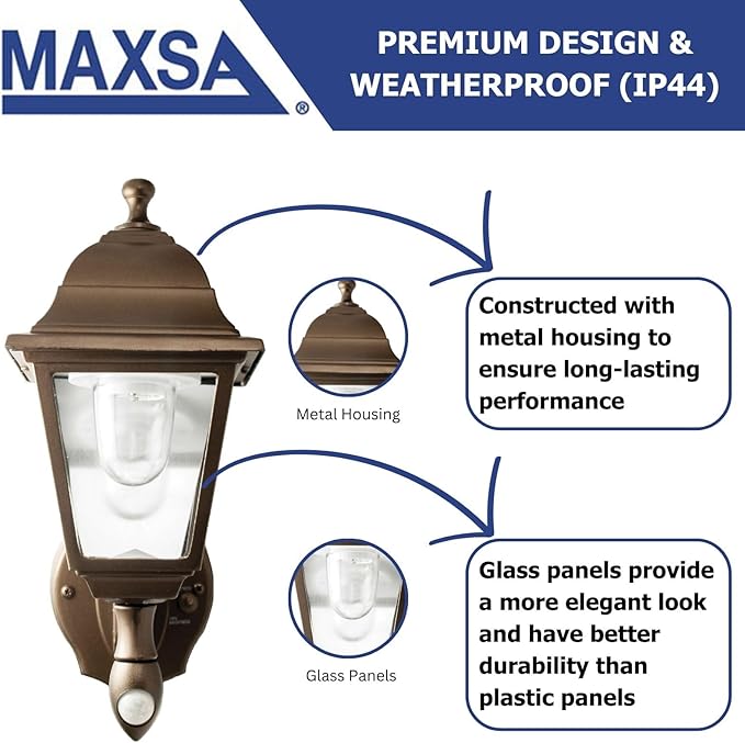Maxsa 46219 Premium Battery-Powered Motion-Activated Decorative Outdoor Cool White LED Wall Sconce Lighting Fixture, Metal Housing, Dark Copper (Pack of 4)