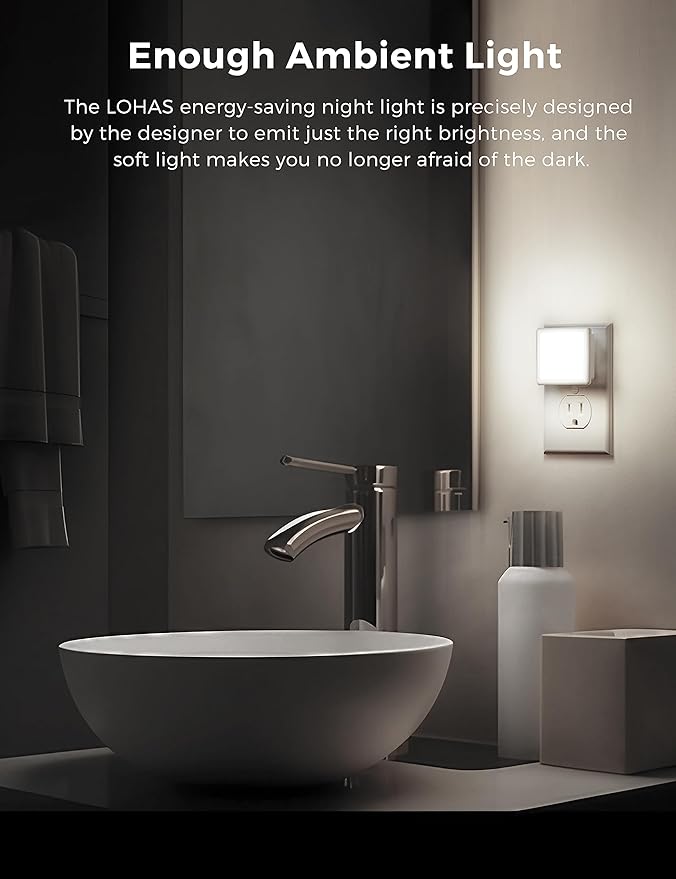 L LOHAS LED Night Lights Plug into Wall, [6-Pack] Plug in Night Light, Dusk-to-Dawn Sensor, 5000K Daylight 0.3W Bright Nightlight Auto-On/Off for Adults Kids Room Bedroom Bathroom Hallway Kitchen