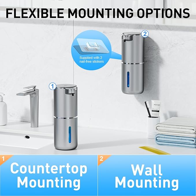 Fantictas Automatic Soap Dispenser Touchless Automatic Liquid Soap Dispenser 4 Adjustable 1500mAh Soap Dispensing Levels Wall Mount for Kitchen and Bathroom