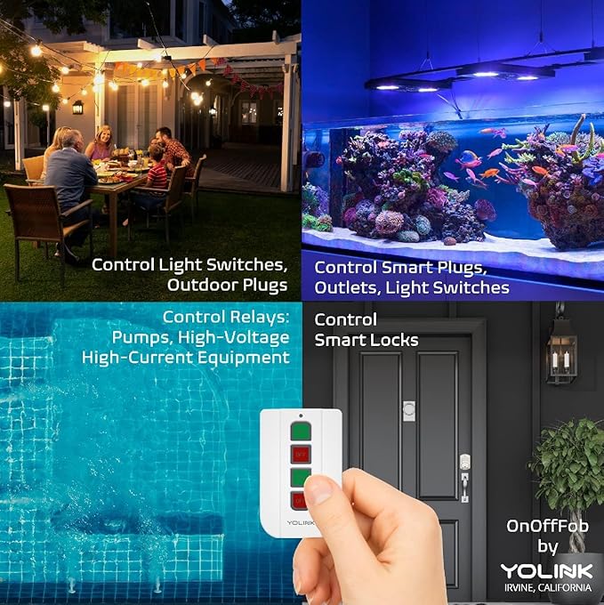 YoLink On/OffFob Programmable 2-Device/Group Smart Fob, LoRa Extreme Long (up to 1/4 Mile Open-air) Range for use with YoLink Smart Plugs, Light Switches, Plugs, Relays, Valves, Locks, etc.