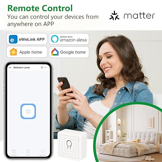 Wengart Matter Smart Relay WiFi Switch,16A Mini Universal Module for Smart Home, Works with Apple Home,Alexa & Google Home via Matter,eWelink App 2.4GHz,Retrofit in-Wall Switch,No Hub Required