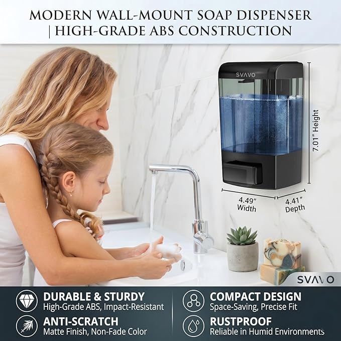 SVAVO Wall Mounted Soap Dispenser Kitchen Bathroom Manual Soap Dispenser Refillable Hand soap Dispenser for Liquid Contianers Shampoo Gel Chamber for Household Commerical 23.7oz (700ml) ABS