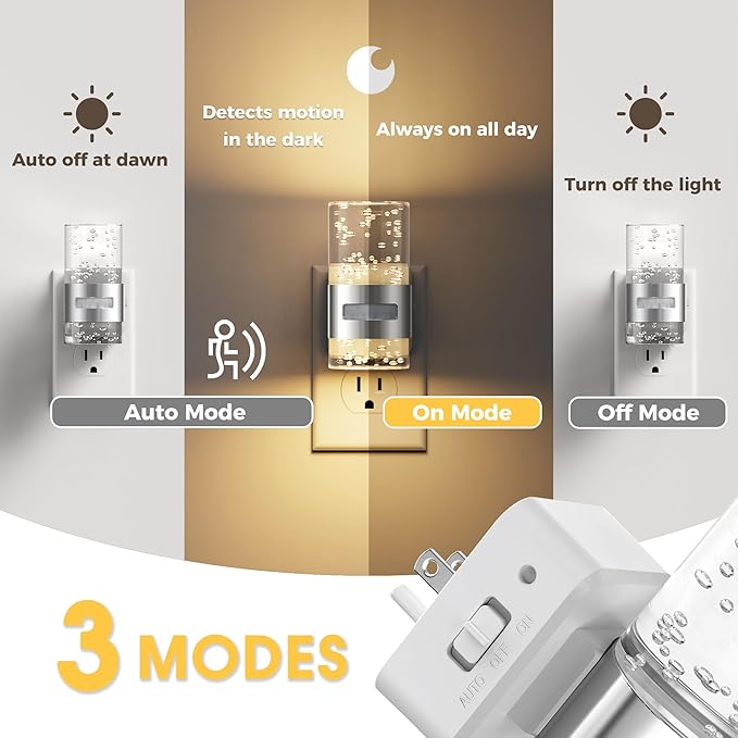 L LOHAS LED Motion Sensor Night Light,Dimmable Night Lights Plug into Wall, 3000K Night-Lights with 0-100 LM Adjustable, Acrylic Bubble Plug in Nightlight for Bathroom Hallway Nursery