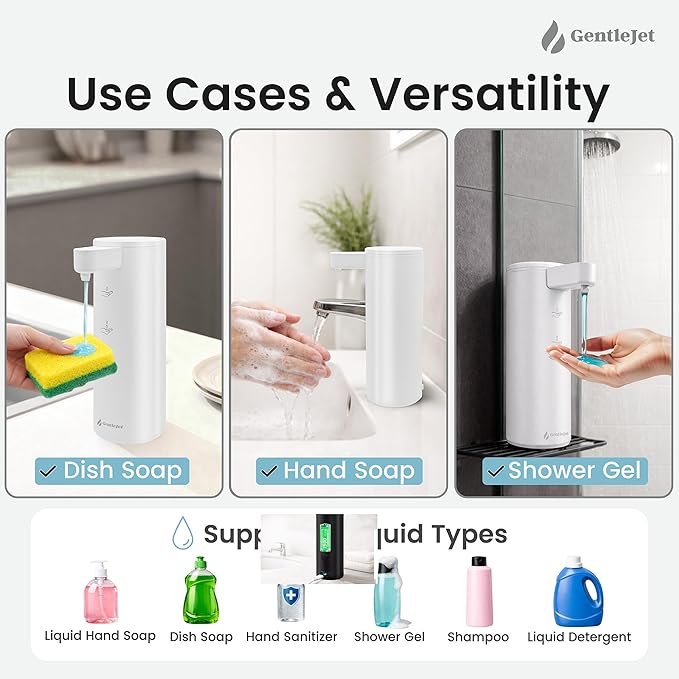 GentleJet OpalDrop Automatic Liquid Soap Dispenser for Kitchen Sink Touchless No-Drip Pump, USB-C Rechargeable, 304 Stainless Steel, IPX5 Water-Resistant, 270 ml