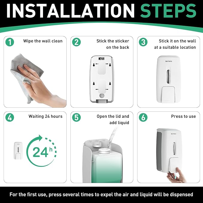 Commercial Soap Dispenser Wall Mount Manual Pump Hand Soap Dispenser 800ml Gel Liquid Hand Sanitizer Dispenser Self Adhesive for Home Bathroom (White)