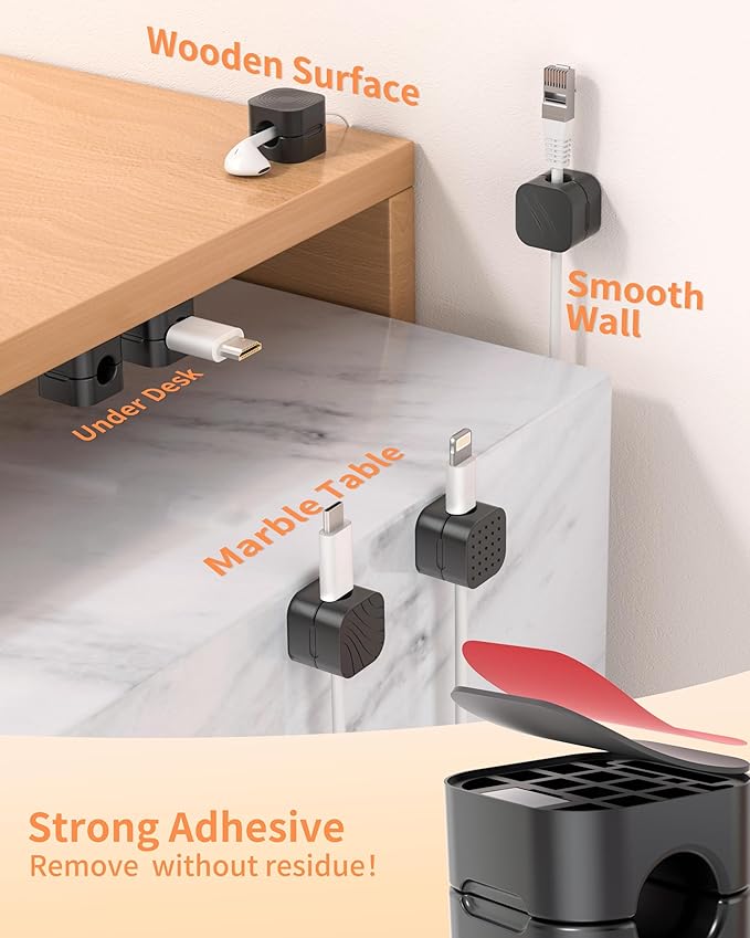 12Pack Cable Organizer Clips, Magnetic Cable Holder (1s Lock), XOVRAETH Strong Adhesive Wire Management for Desk, Nightstand, Living Room, Kitchen, Office, Car(BlackCS)