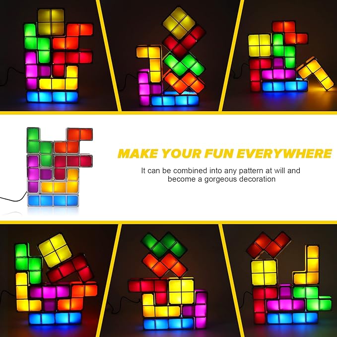 LOSCHEN Night Light,DIY Stackable LED 7 Colors Interlocking Induction Novelty Desk Lamp,3D Puzzle Magic Light Bright Toy for Kids Teens,Gamer Decor Ideal Gift